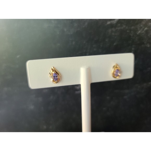 10K Gold Marquise Cut Lolite And Cubic Zirconia Accent Stud Post Earrings - Picture 3 of 10